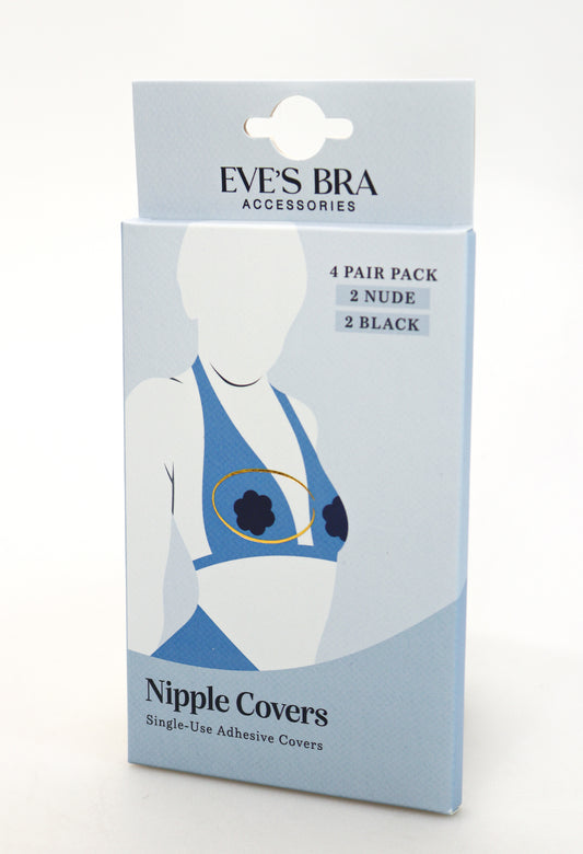 Pack of nipple covers with a mannequin illustration on a white background