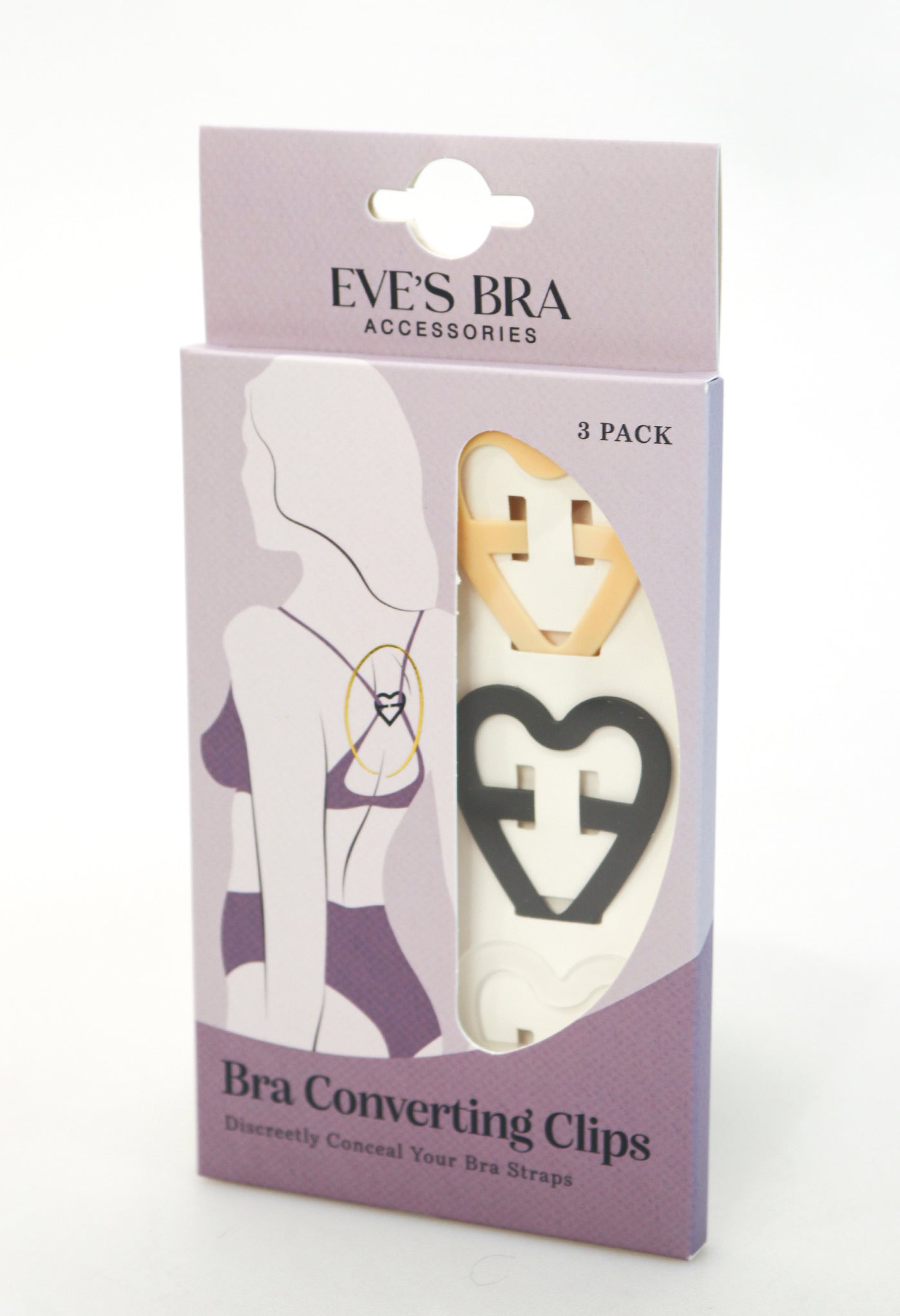 Packaging of Eve's Bra converting clips with illustrations on a white background
