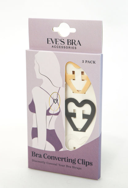 Packaging of Eve's Bra converting clips with illustrations on a white background