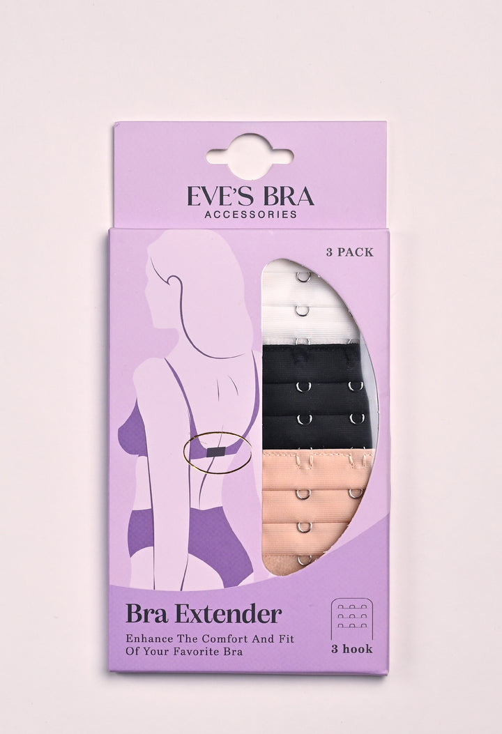 Packaging of Eve's Bra Accessories bra extenders with a purple background