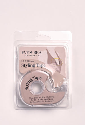 Packaged styling tape with visible branding on a white background