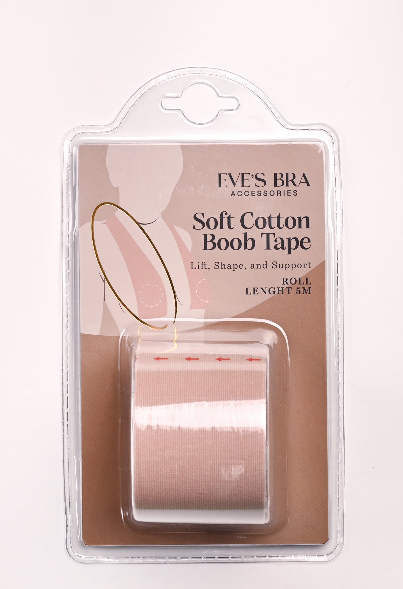 Packaged soft cotton boob tape with FVE'S BRA Accessories branding on a white background