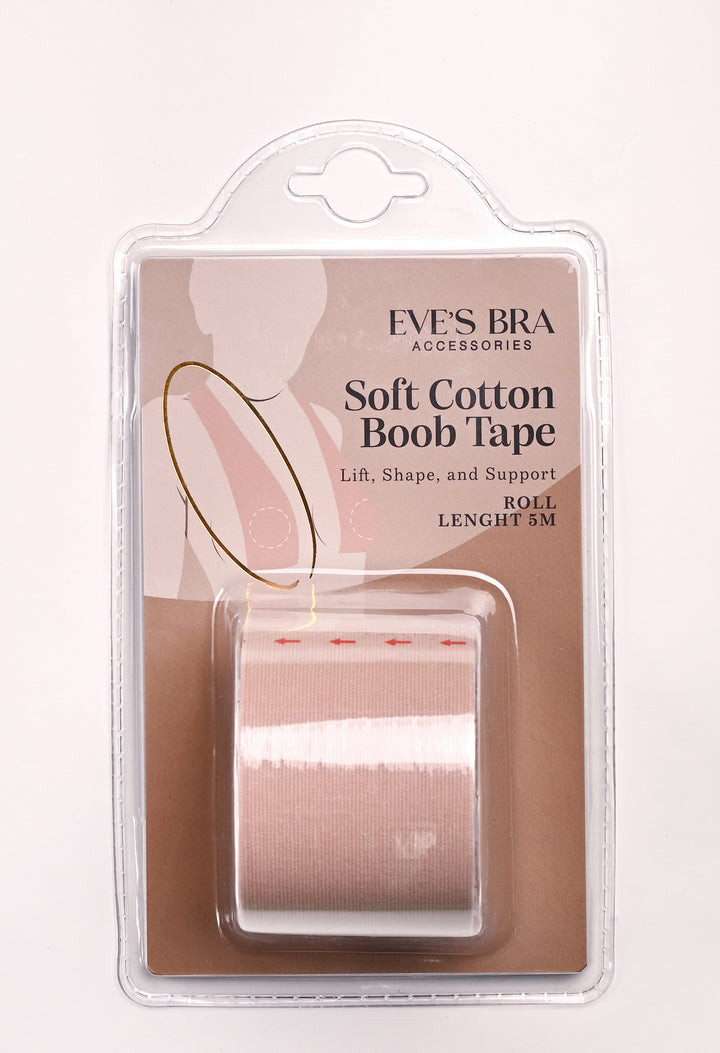 Packaged soft cotton boob tape with FVE'S BRA Accessories branding on a white background