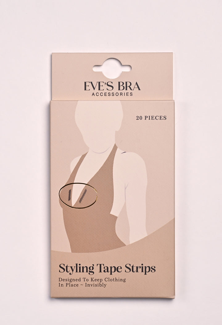 Packaging of Eves Bra Accessories Styling Tape Strips on a light pink background