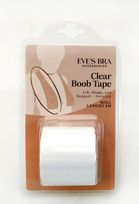 Clear boob tape packaging with branding on a white background