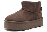 chocolate slip on boot with faux fur lining and platform sole
