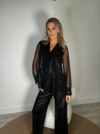 Sheer Sleeve Sequin Blouse