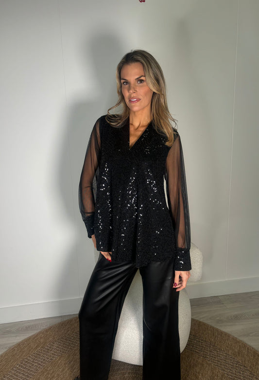 Sheer Sleeve Sequin Blouse