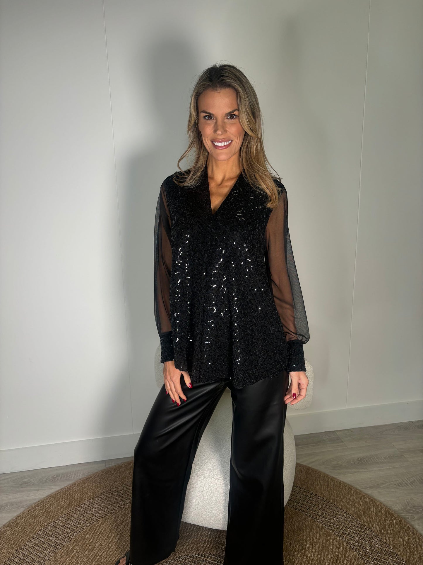 Sheer Sleeve Sequin Blouse