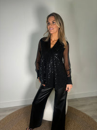 Sheer Sleeve Sequin Blouse