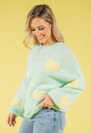 Love Heart Fluffy Knit Jumper