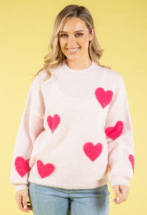 Love Heart Fluffy Knit Jumper