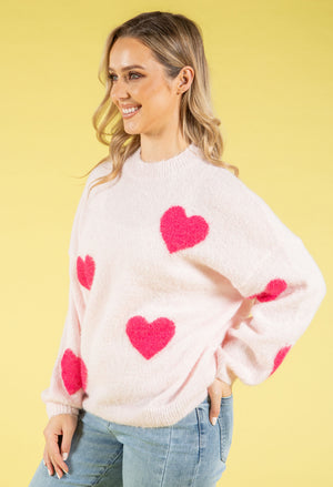Love Heart Fluffy Knit Jumper
