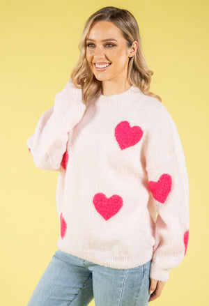Love Heart Fluffy Knit Jumper