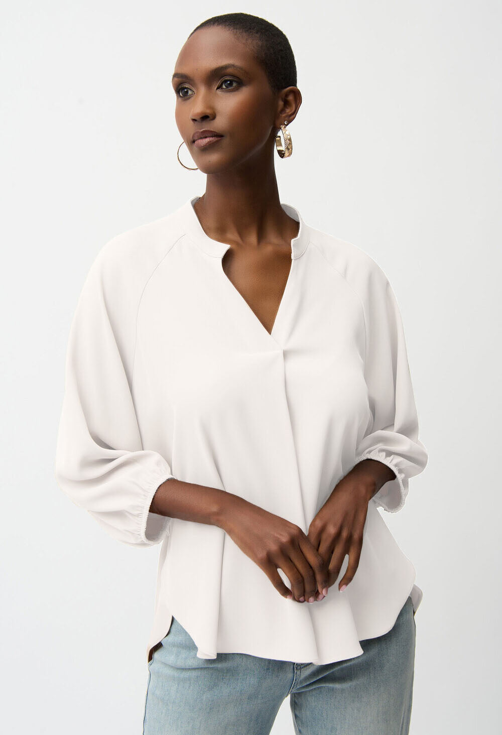 Mock Neck Puff-Sleeve Blouse