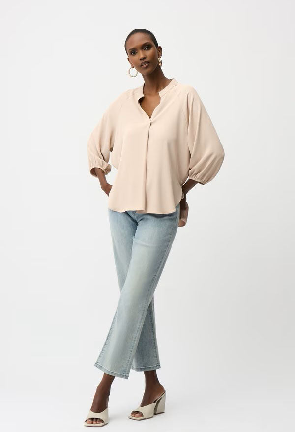 Mock Neck Puff-Sleeve Blouse