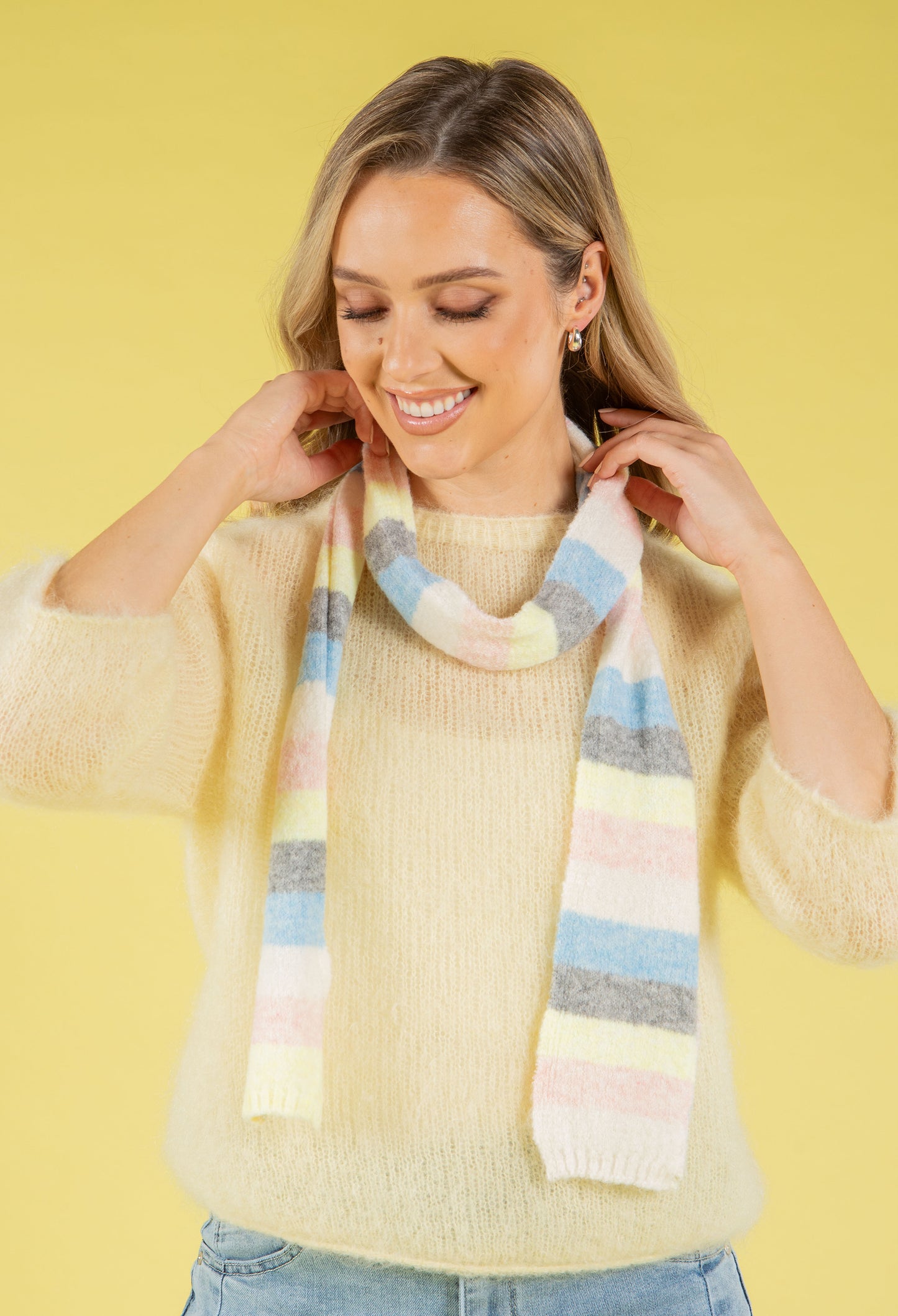 Wool Blend Striped Skinny Scarf