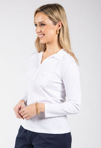 Pleated Shoulder Polo Top