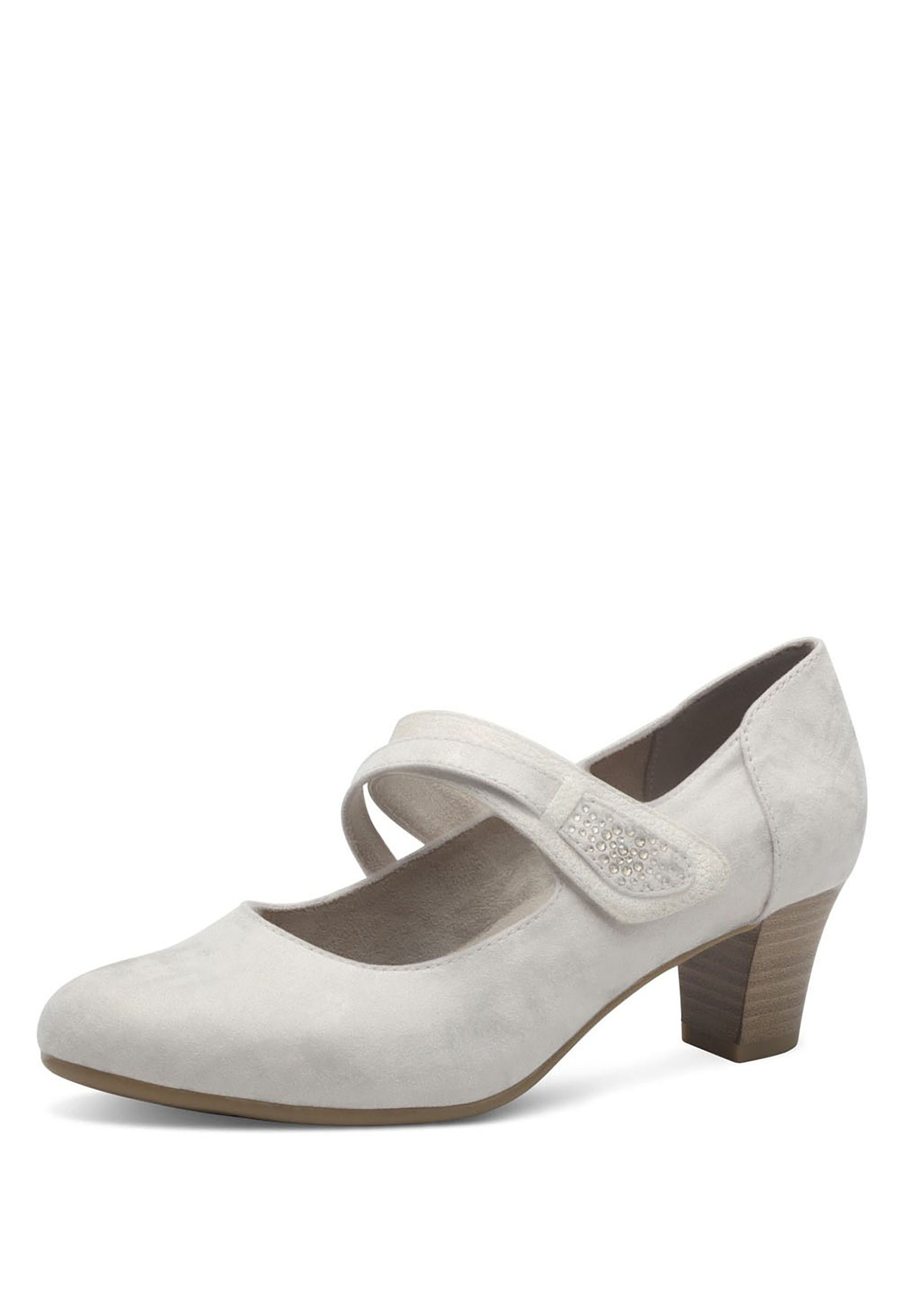 White shoe with a strap on a white background