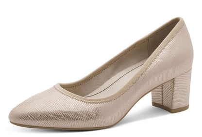 metallic snake like effect block heel