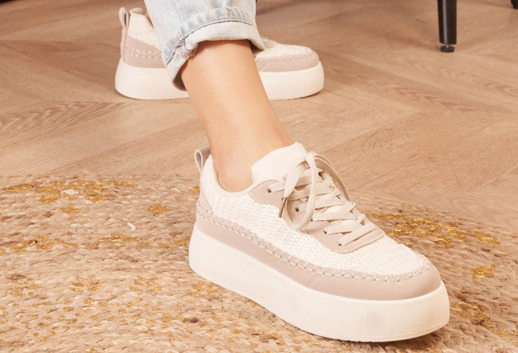 Straw crochet detail platform trainer