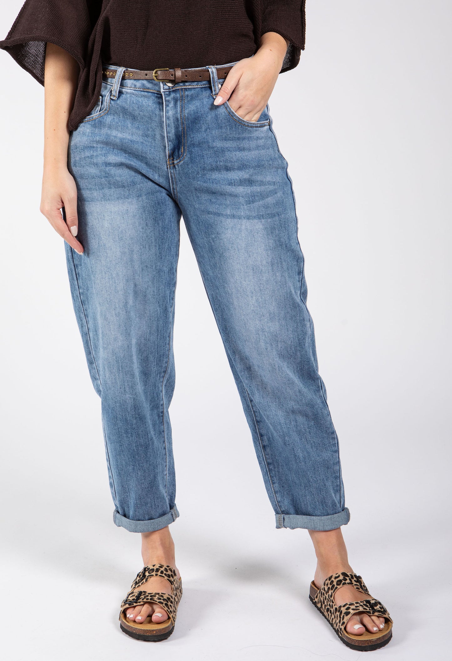 Belted Barrel Jeans