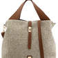 Beige handbag with brown straps on a white background