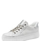 White sneaker with brand logo on a white background