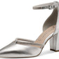 Silver high-heeled shoe on a white background