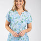 blue top with floral print