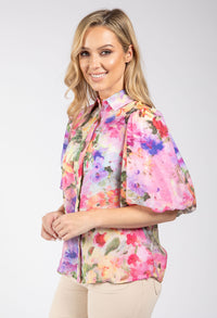 Floral Balloon Sleeve Blouse