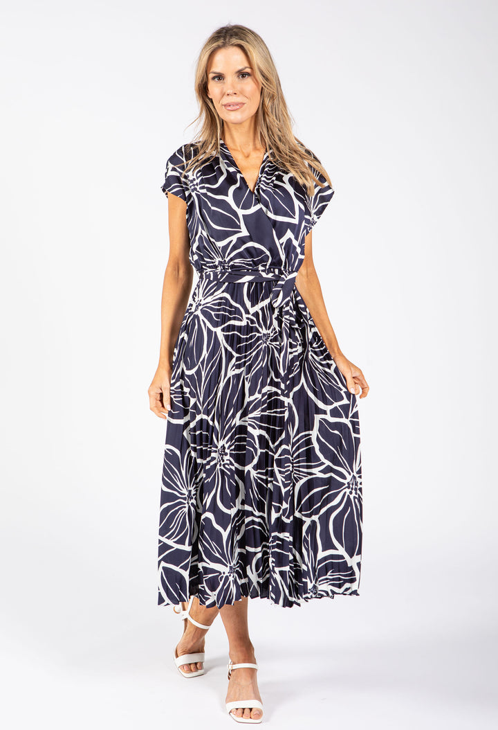 Plisse Pleated Wrap Midi Dress