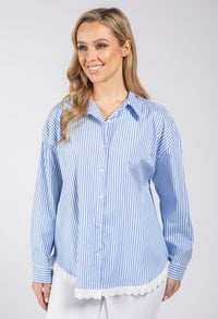 Broderie Anglaise Trim Striped Shirt