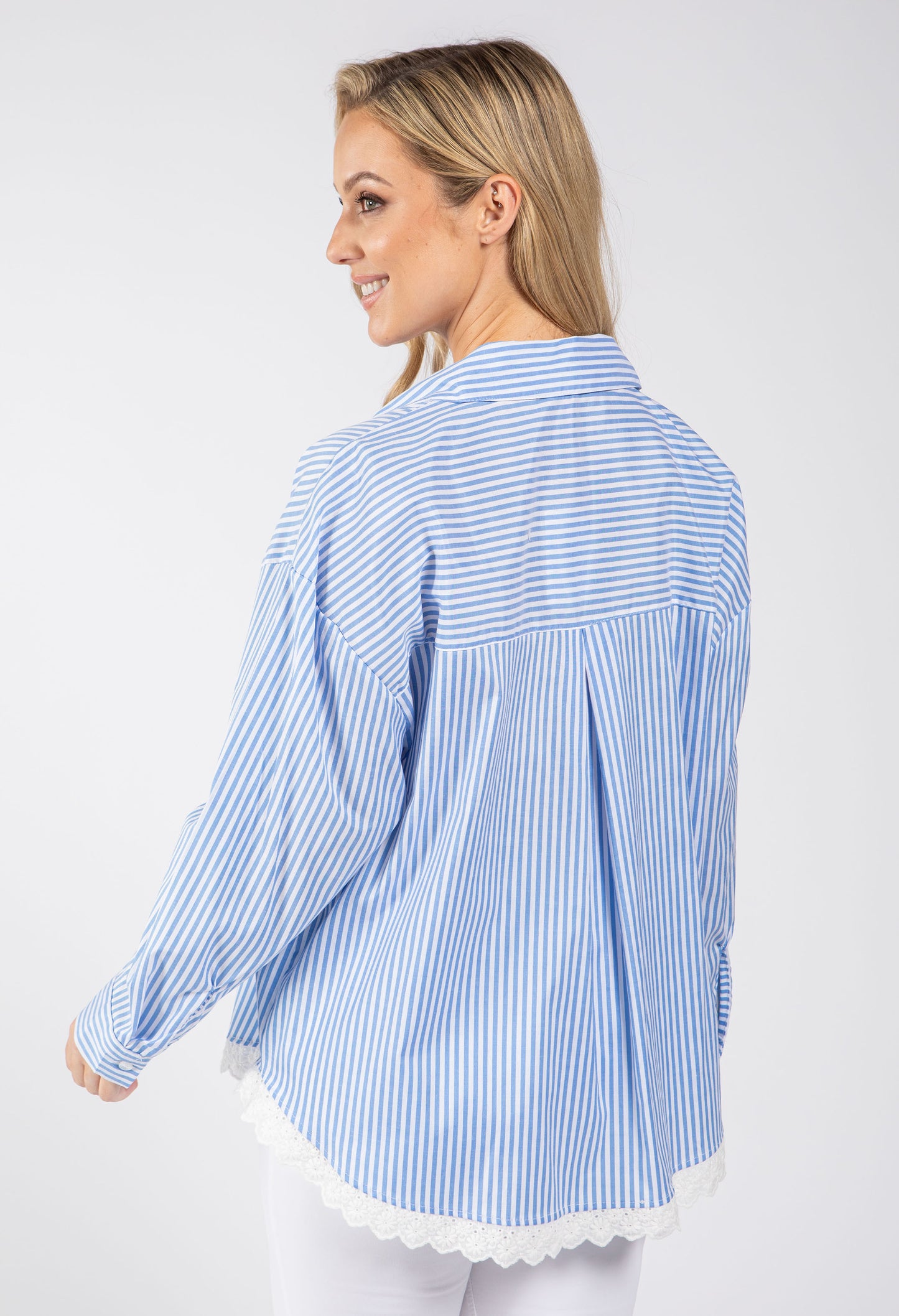 Broderie Anglaise Trim Striped Shirt