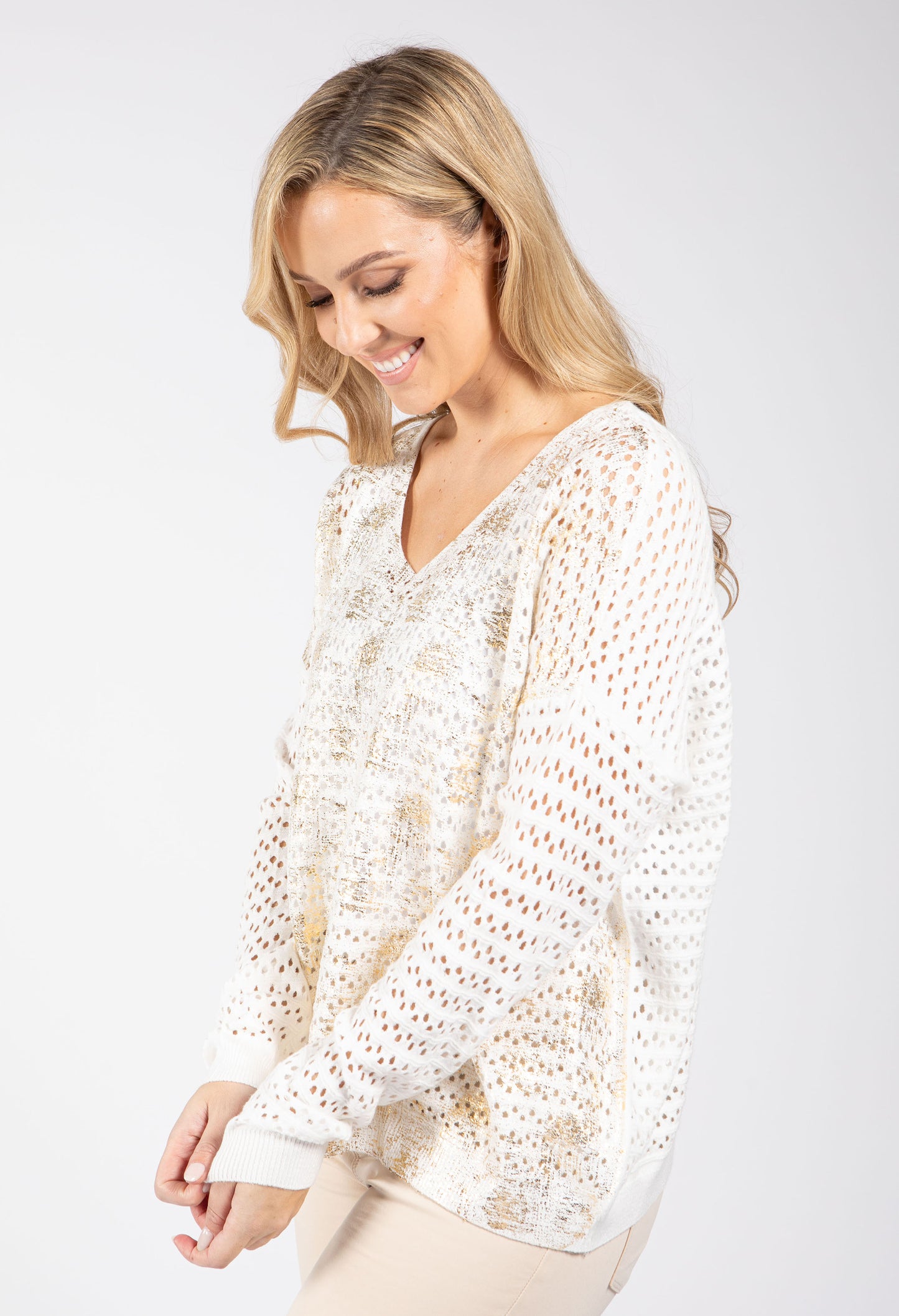 Gold Foil Detail Crochet Jumper