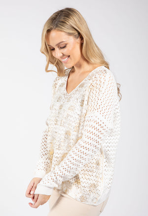 Gold Foil Detail Crochet Jumper