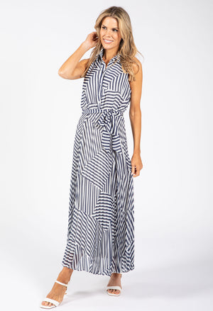 Asymmetrical Striped Shirt Dress
