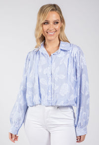 Leaf Embroidered Cropped Shirt