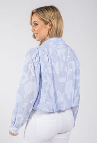 Leaf Embroidered Cropped Shirt