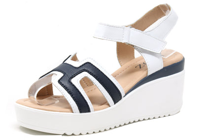 white and navy wedge