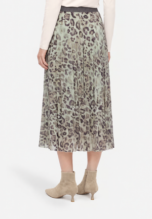 Leopard Print Pleated Long Skirt
