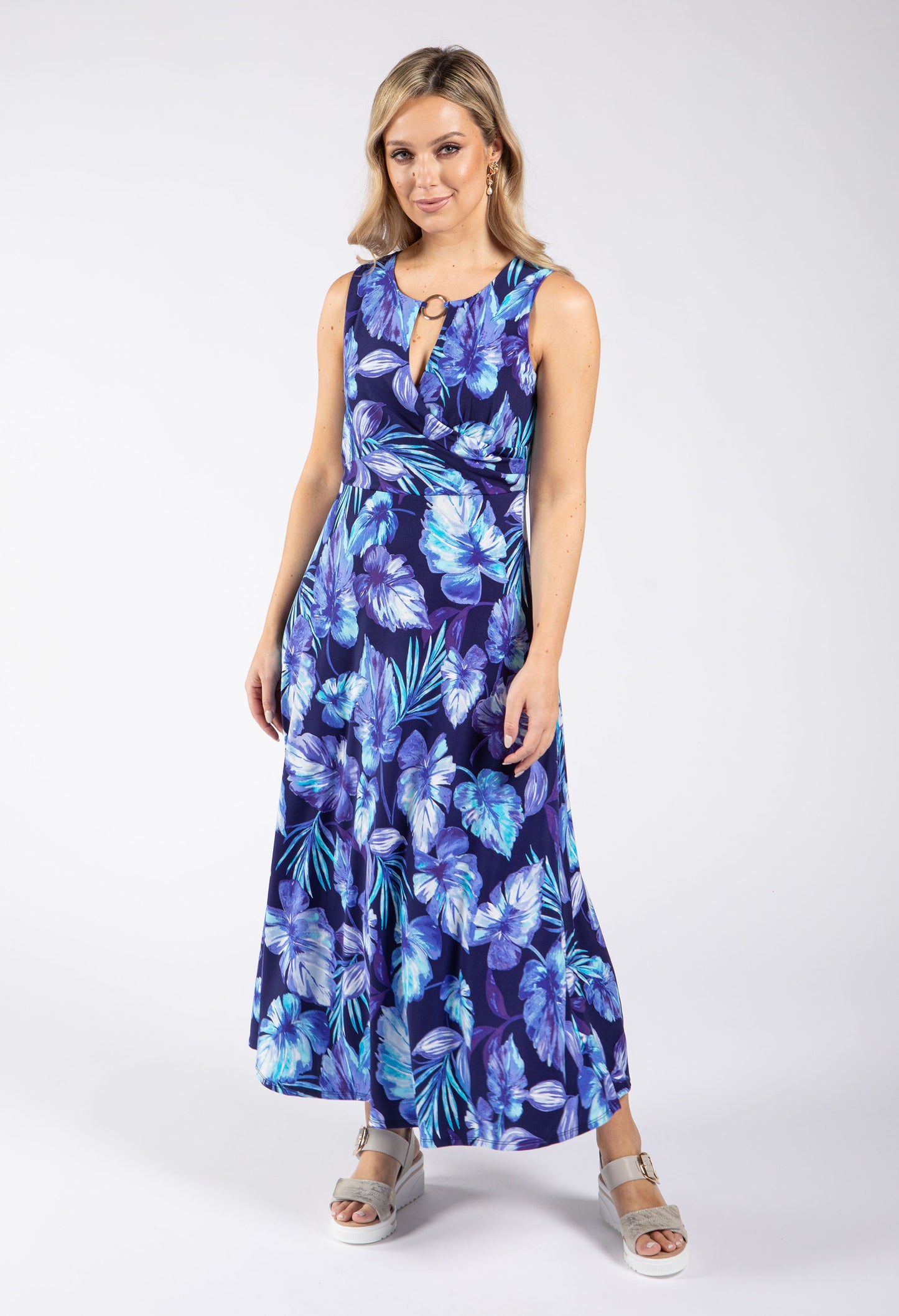 long palm print dress
