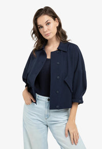 Blouse jacket with adjustable waistband and pockets