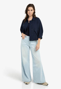 Blouse jacket with adjustable waistband and pockets