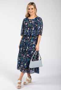 bloom print plisse dress