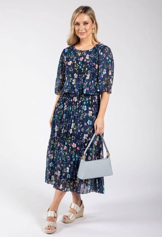 bloom print plisse dress
