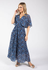 Polka Dot Plisse Pleated Wrap Midi Dress