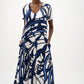 navy abstract print midi dress