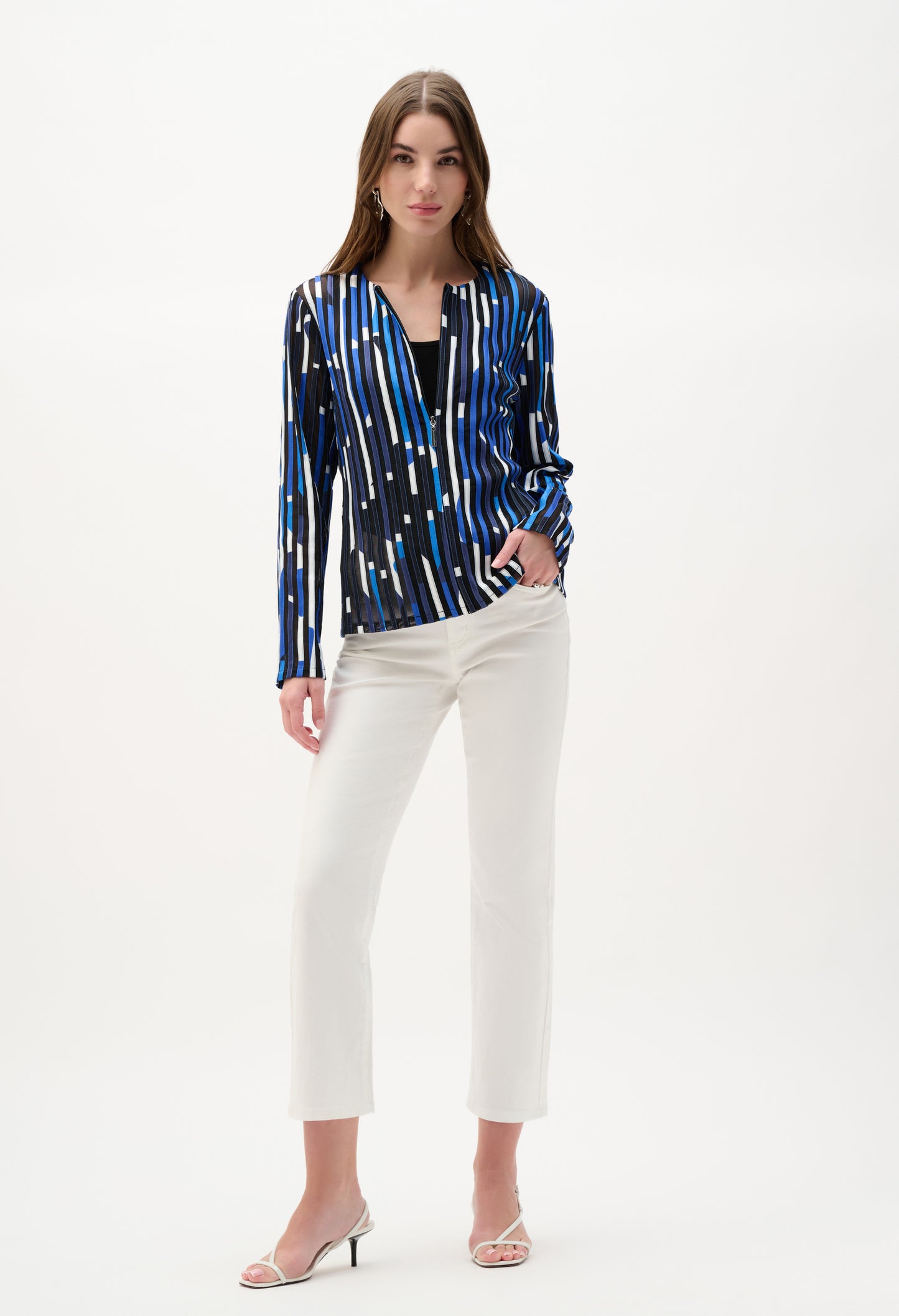Mesh And Satin Geometric Print Fitted Jacket