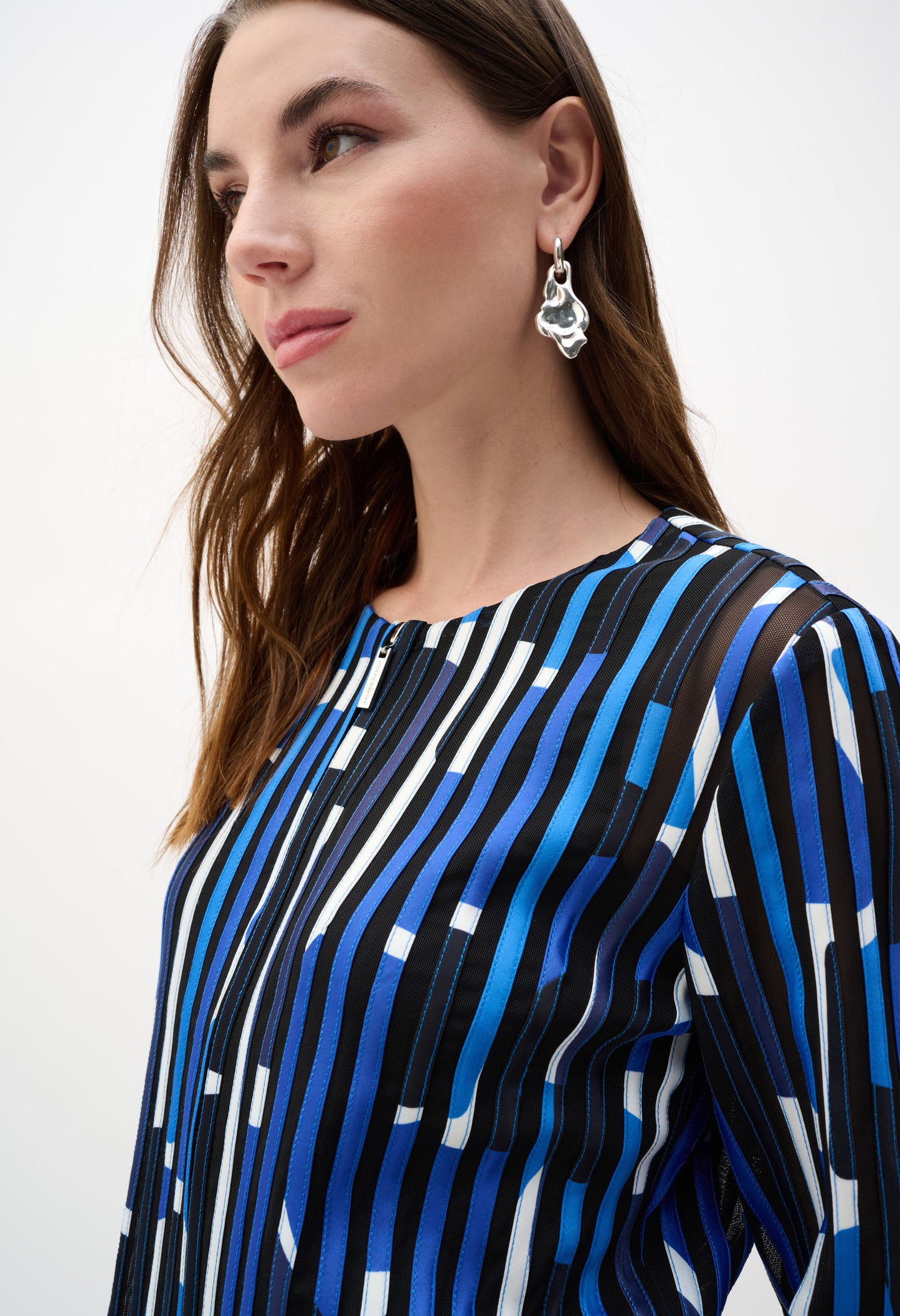 Mesh And Satin Geometric Print Fitted Jacket